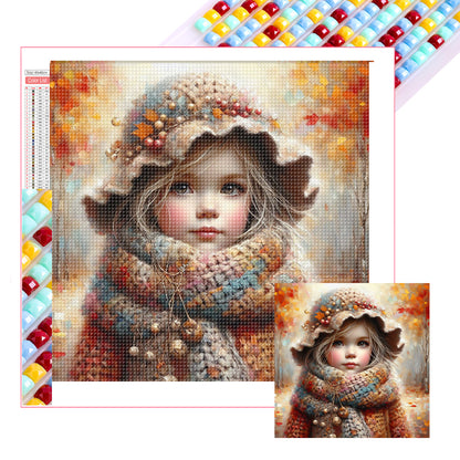 Little Girl With Falling Autumn Leaves - Full Square Drill Diamond Painting 40*40CM