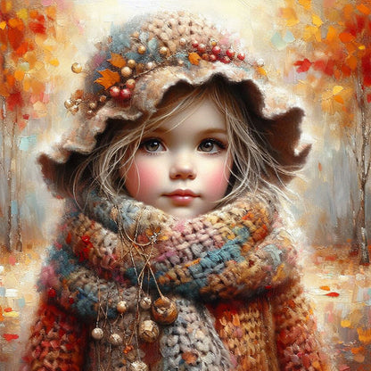 Little Girl With Falling Autumn Leaves - Full Square Drill Diamond Painting 40*40CM