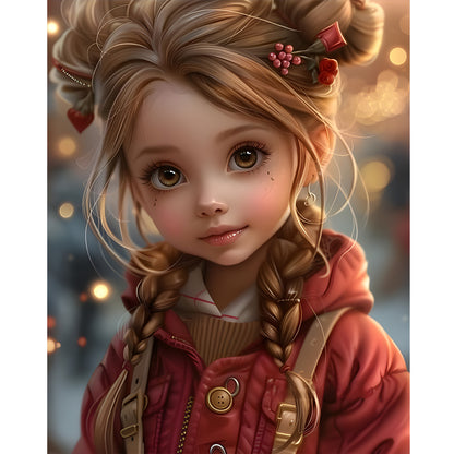 Cute Girl With Big Eyes - Full Round Drill Diamond Painting 40*50CM