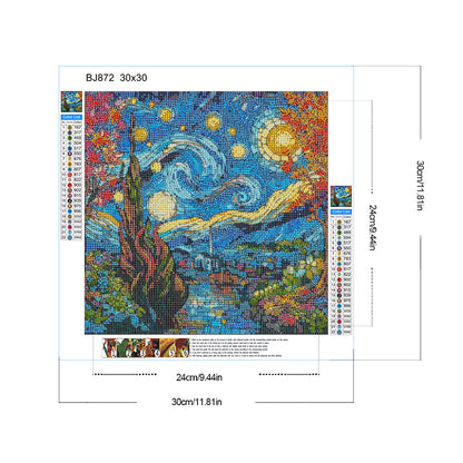 Glass Painting Starry Night - Full Round Drill Diamond Painting 30*30CM