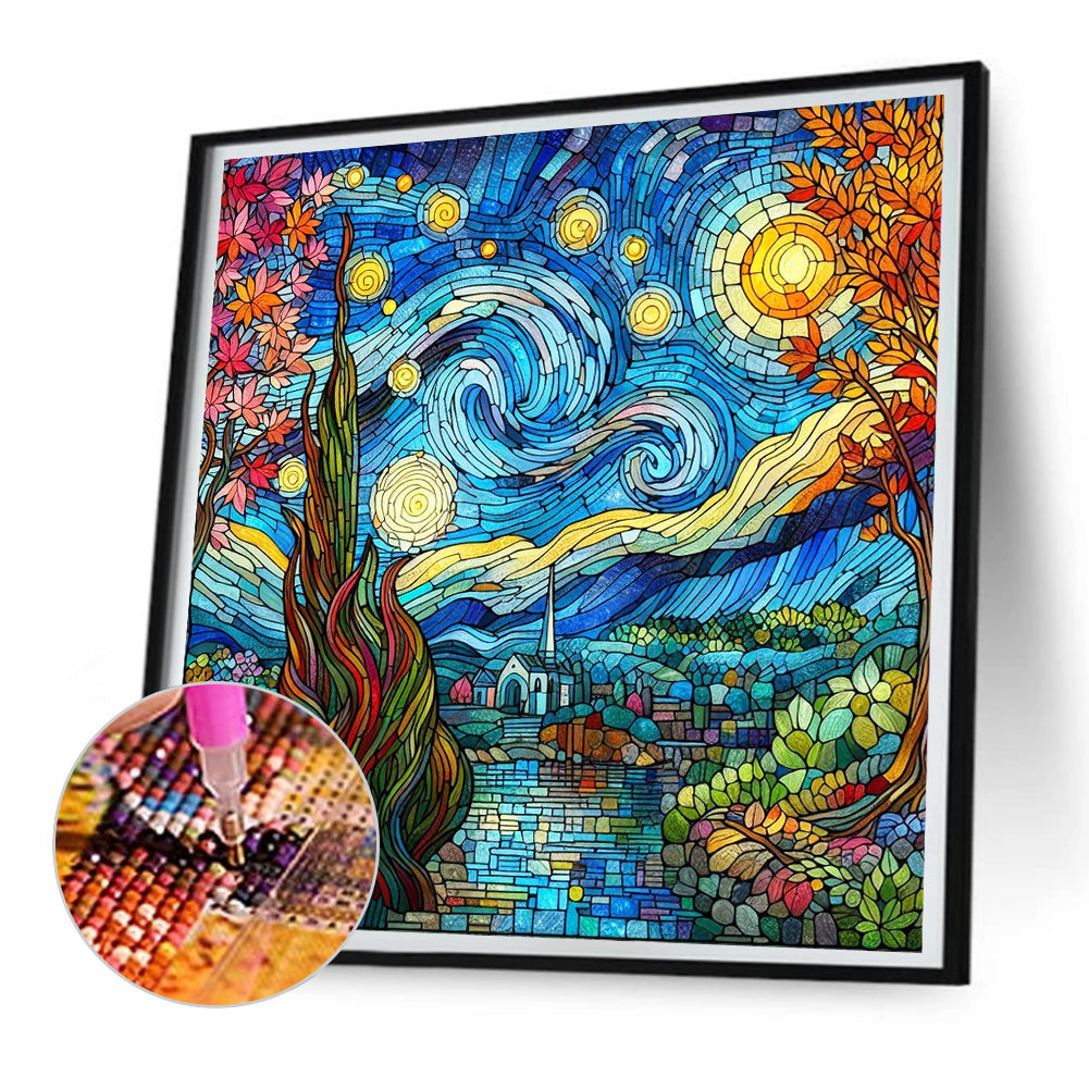 Glass Painting Starry Night - Full Round Drill Diamond Painting 30*30CM