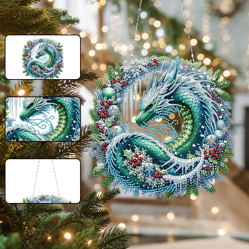 Acrylic Special Shape Dragon Wreath 5D DIY Diamond Painting Dots Pendant