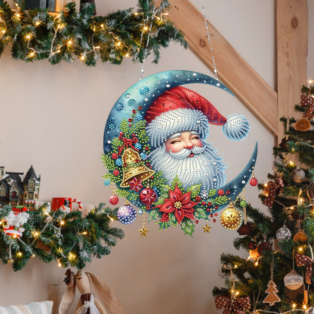 Acrylic Special Shape Moon Santa Claus 5D DIY Diamond Painting Dots Pendant