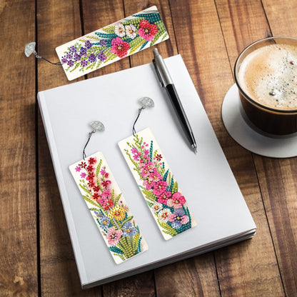 3Pcs Special Shape Flowers Diamond Painting Bookmark with Pendant for Book Lover