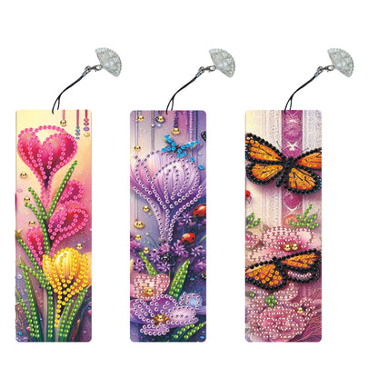 3Pcs Special Shape Flowers Butterfly Diamond Painting Bookmark for Book Lovers