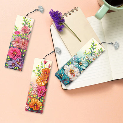 3Pcs Special Shape Flowers Diamond Painting Bookmark with Pendant for Book Lover