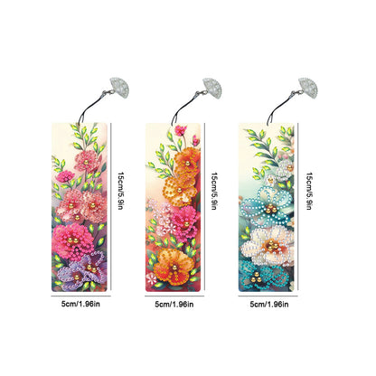 3Pcs Special Shape Flowers Diamond Painting Bookmark with Pendant for Book Lover