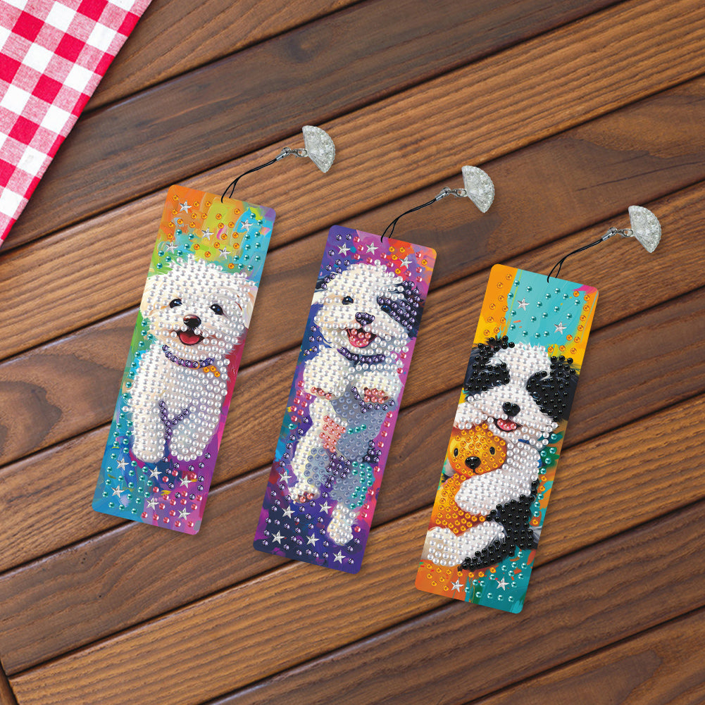 3Pcs Special Shape Dog Diamond Painting Bookmark with Pendant for Book Lovers