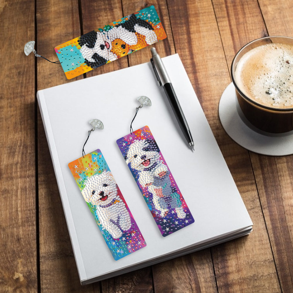 3Pcs Special Shape Dog Diamond Painting Bookmark with Pendant for Book Lovers