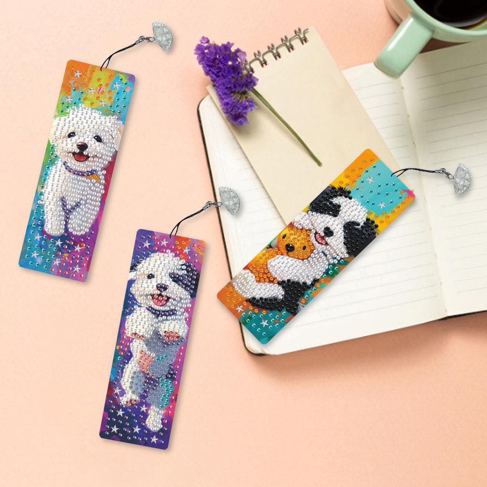 3Pcs Special Shape Dog Diamond Painting Bookmark with Pendant for Book Lovers