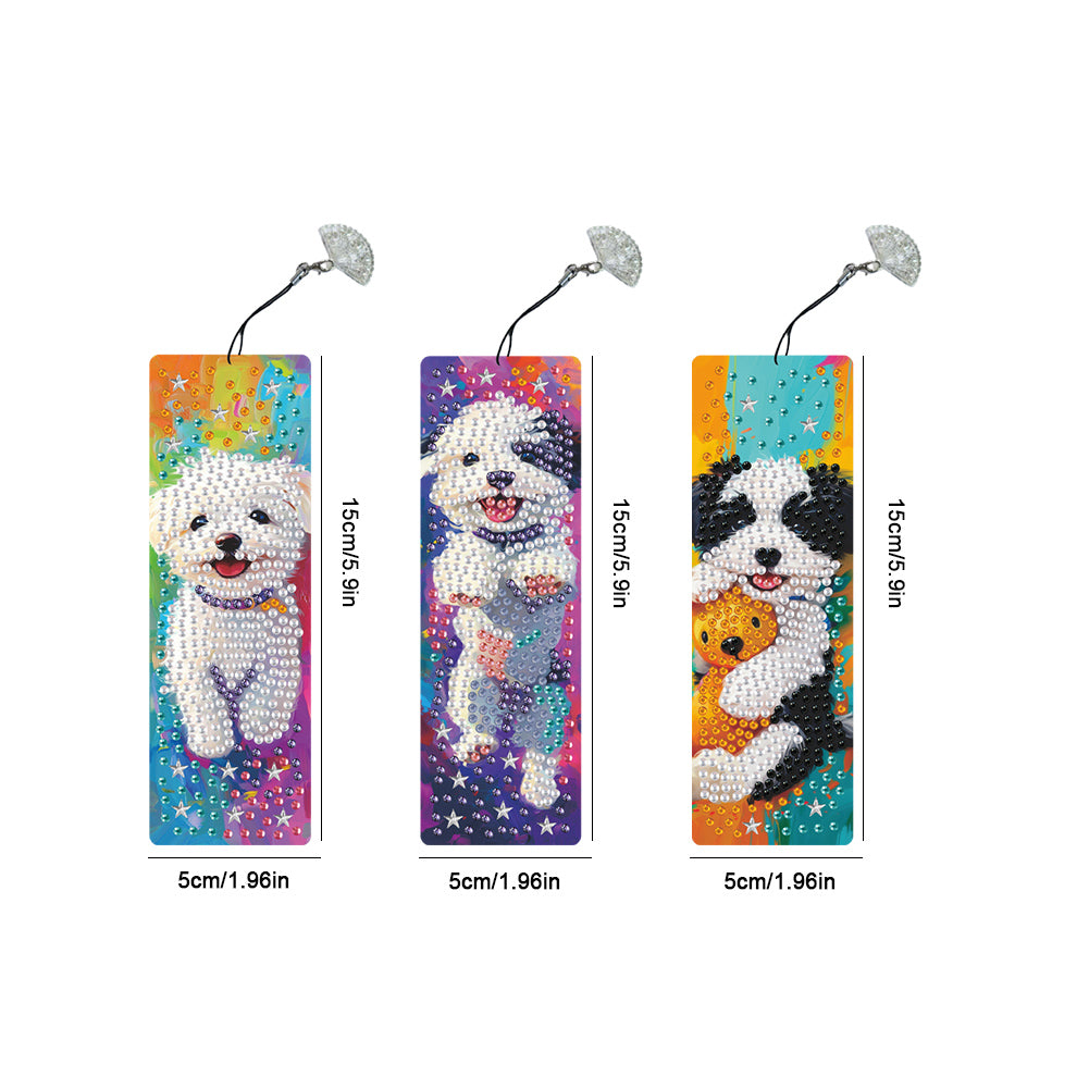 3Pcs Special Shape Dog Diamond Painting Bookmark with Pendant for Book Lovers