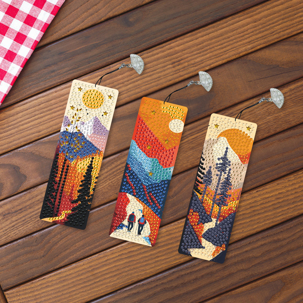 3Pcs Special Shape Hiking Scenery Diamond Painting Bookmark for Book Lovers