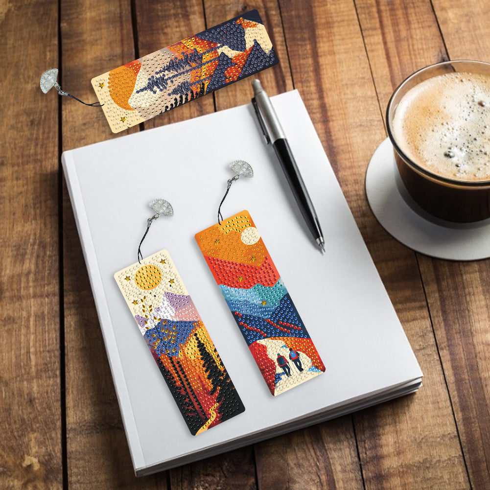 3Pcs Special Shape Hiking Scenery Diamond Painting Bookmark for Book Lovers