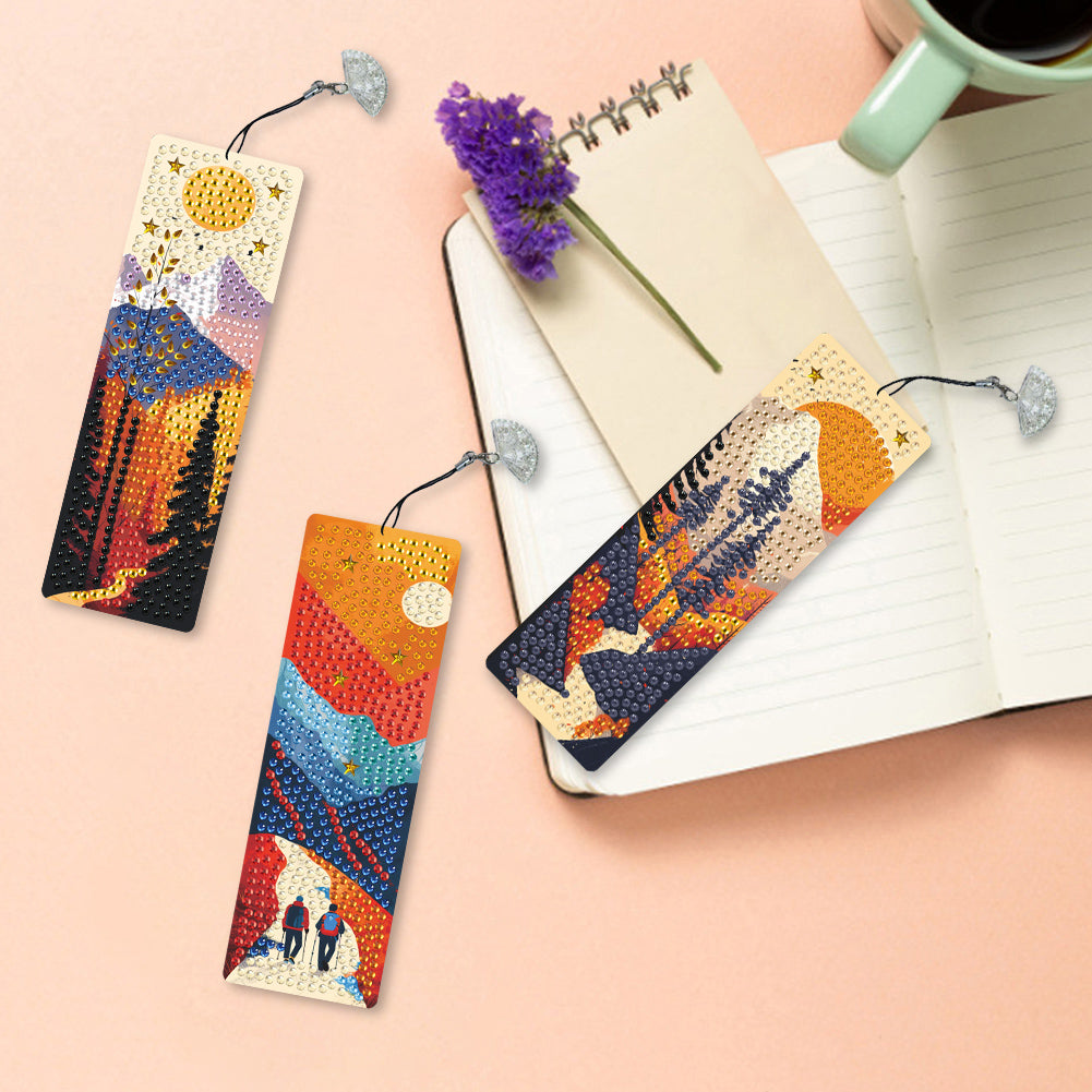 3Pcs Special Shape Hiking Scenery Diamond Painting Bookmark for Book Lovers