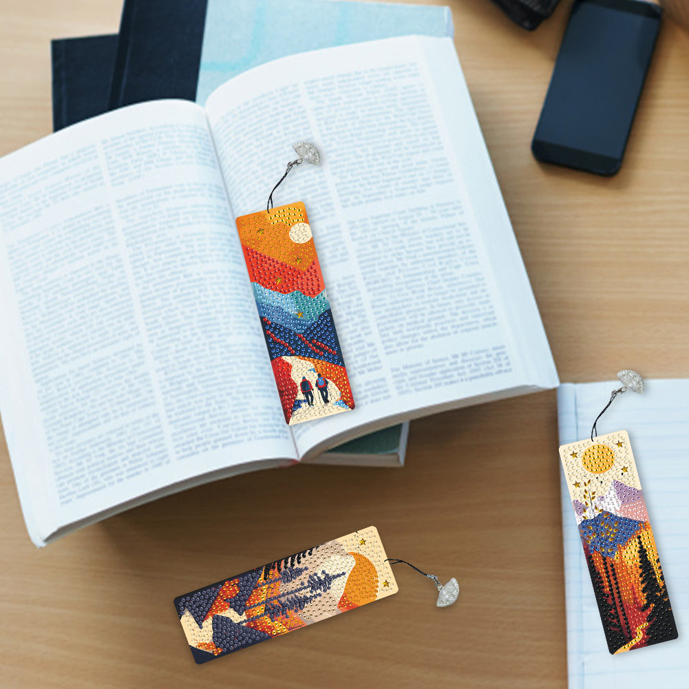 3Pcs Special Shape Hiking Scenery Diamond Painting Bookmark for Book Lovers