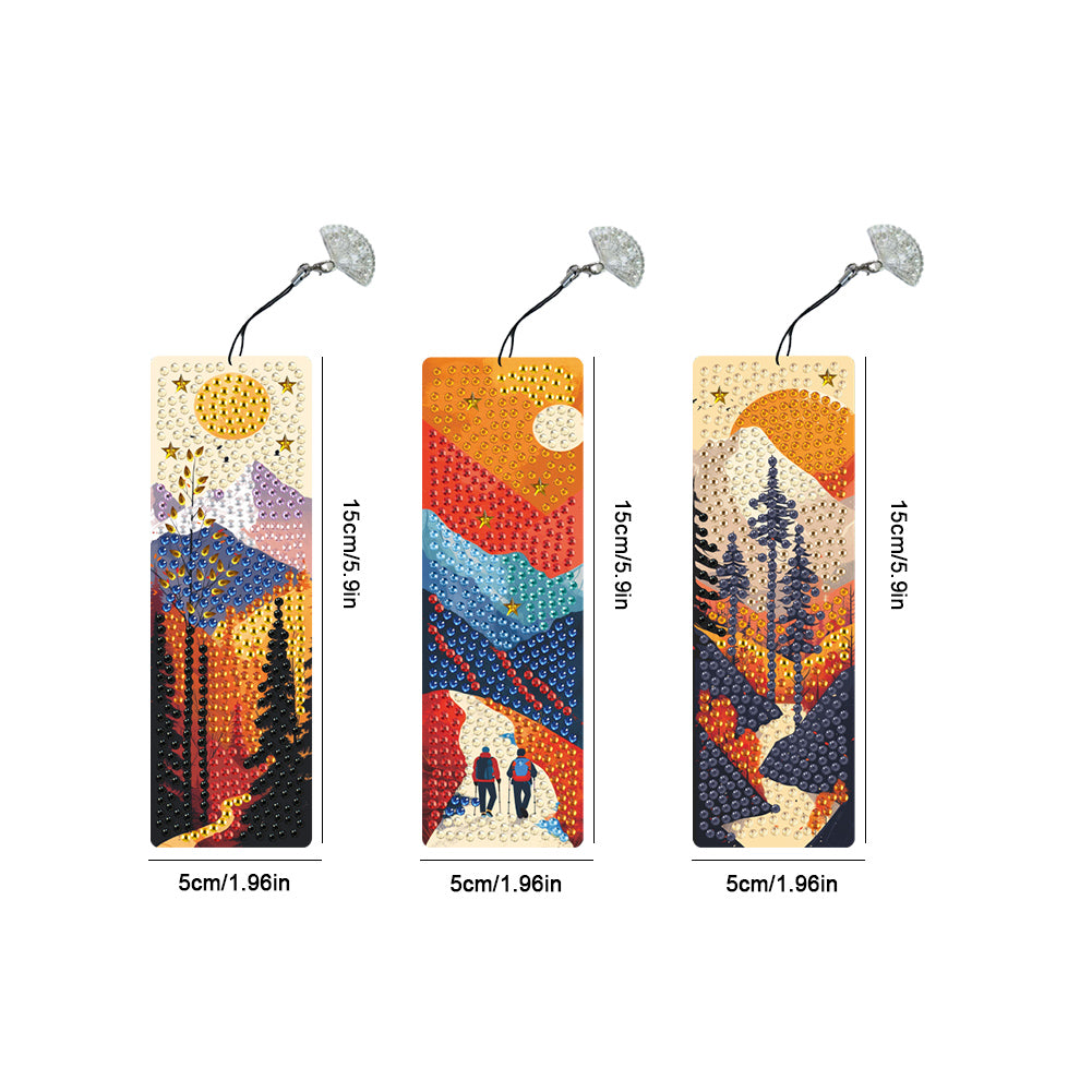 3Pcs Special Shape Hiking Scenery Diamond Painting Bookmark for Book Lovers