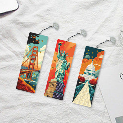 3Pcs Special Shape Famous Building Diamond Painting Bookmark for Book Lovers