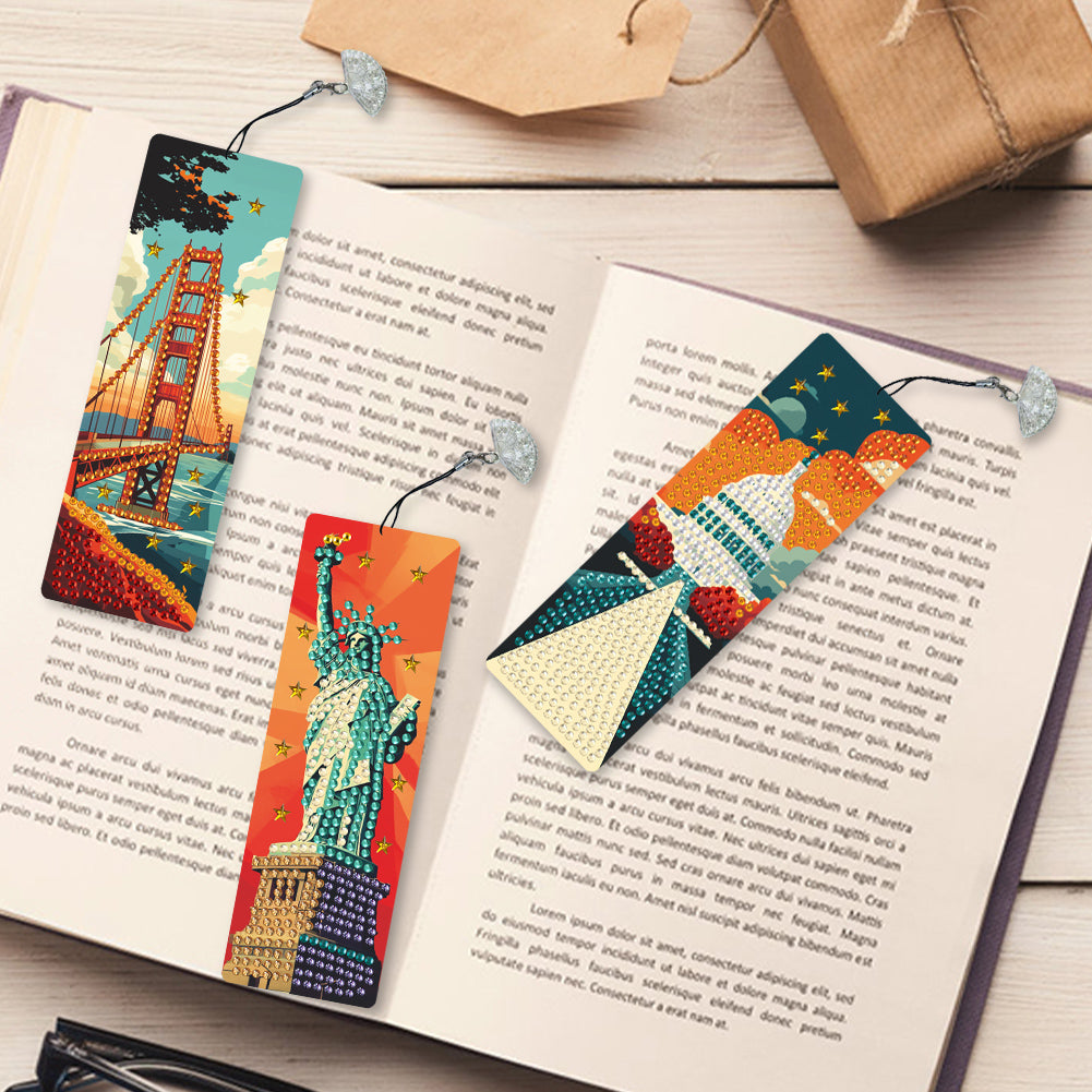 3Pcs Special Shape Famous Building Diamond Painting Bookmark for Book Lovers