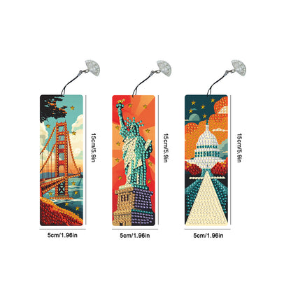 3Pcs Special Shape Famous Building Diamond Painting Bookmark for Book Lovers