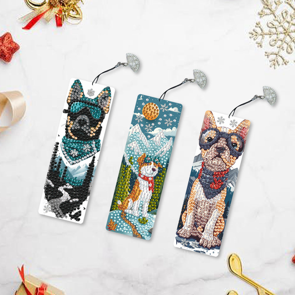 3Pcs Special Shape Hiking Dog Diamond Painting Bookmark for Book Lovers