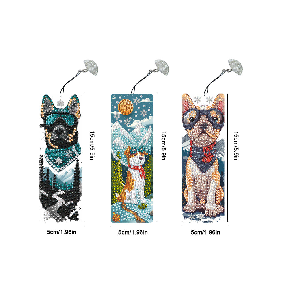 3Pcs Special Shape Hiking Dog Diamond Painting Bookmark for Book Lovers