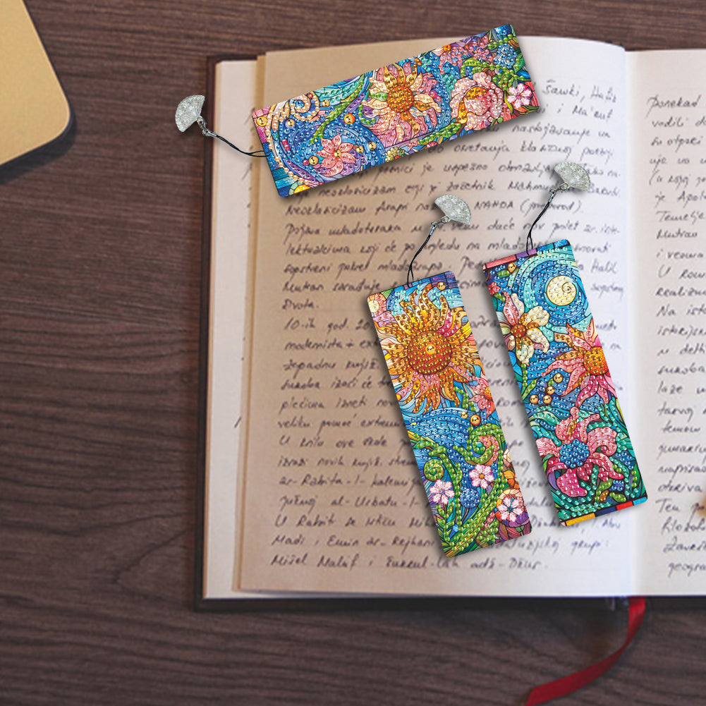 3Pcs Special Shape Flowers Diamond Painting Bookmark with Pendant for Book Lover