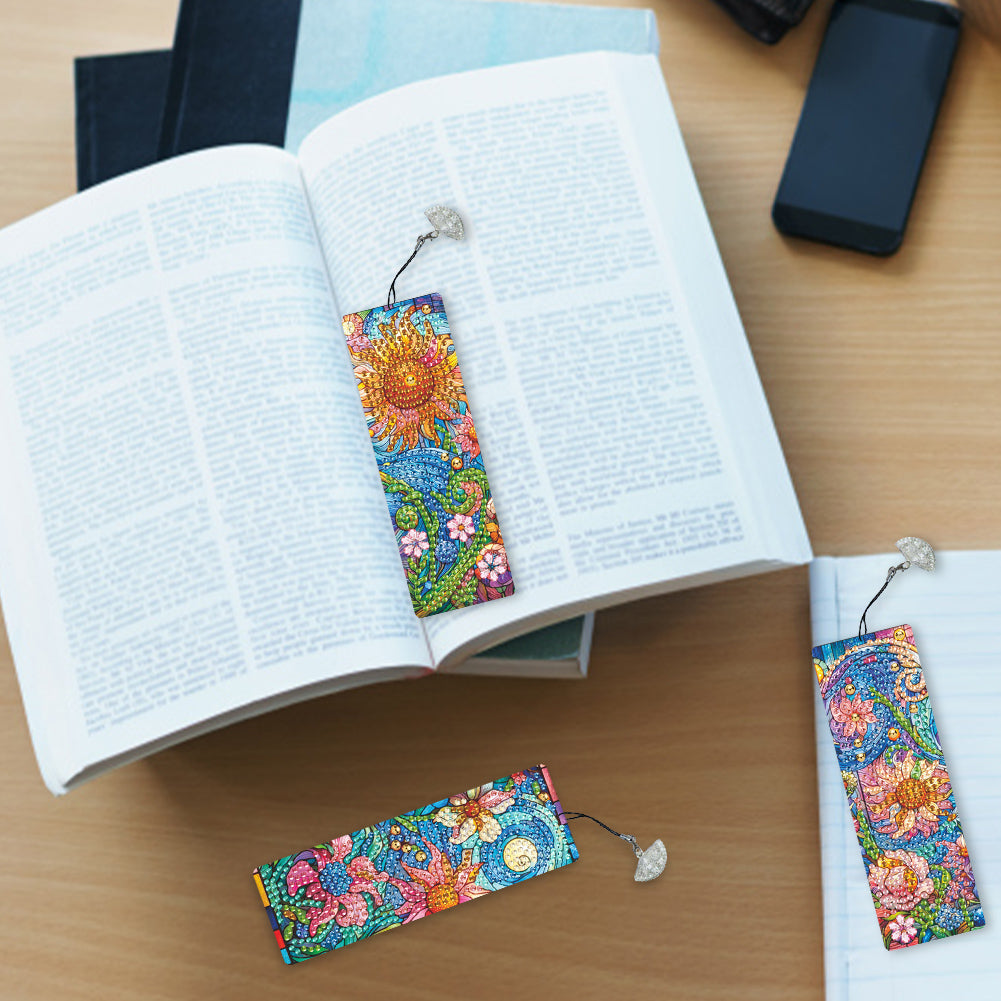 3Pcs Special Shape Flowers Diamond Painting Bookmark with Pendant for Book Lover