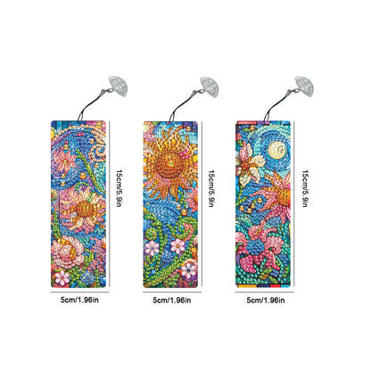 3Pcs Special Shape Flowers Diamond Painting Bookmark with Pendant for Book Lover