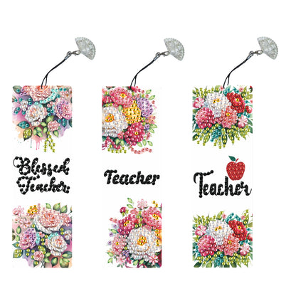 3Pcs Special Shape Teacher Flower Diamond Painting Bookmark for Book Lovers