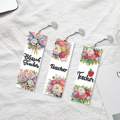 3Pcs Special Shape Teacher Flower Diamond Painting Bookmark for Book Lovers