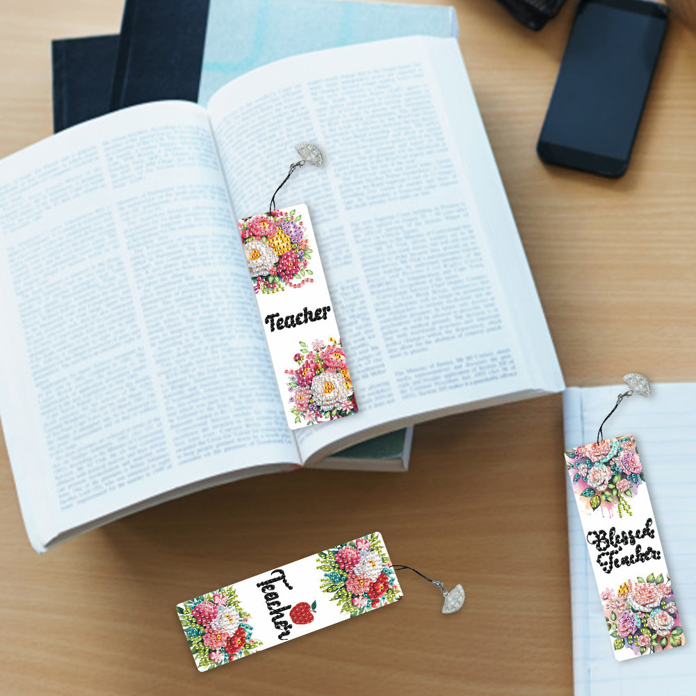 3Pcs Special Shape Teacher Flower Diamond Painting Bookmark for Book Lovers