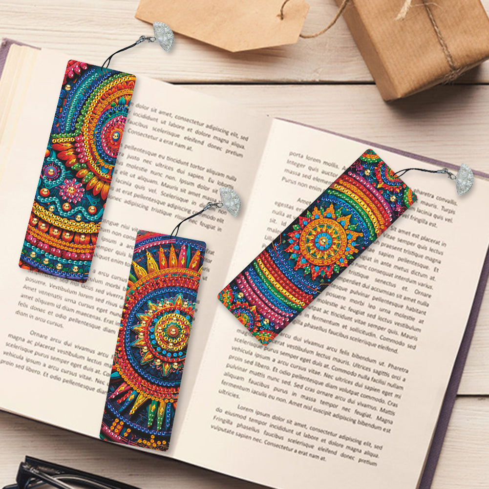 3Pcs Special Shape Mandala Diamond Painting Bookmark with Pendant for Book Lover