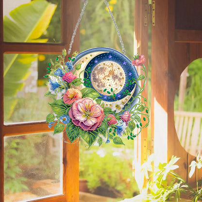 Acrylic Special Shape Sun Moon Flower Diamond Painting Hanging Pendant