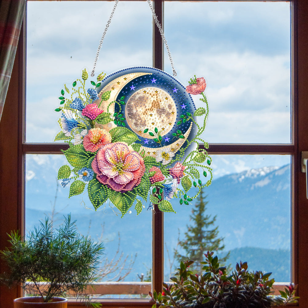 Acrylic Special Shape Sun Moon Flower Diamond Painting Hanging Pendant