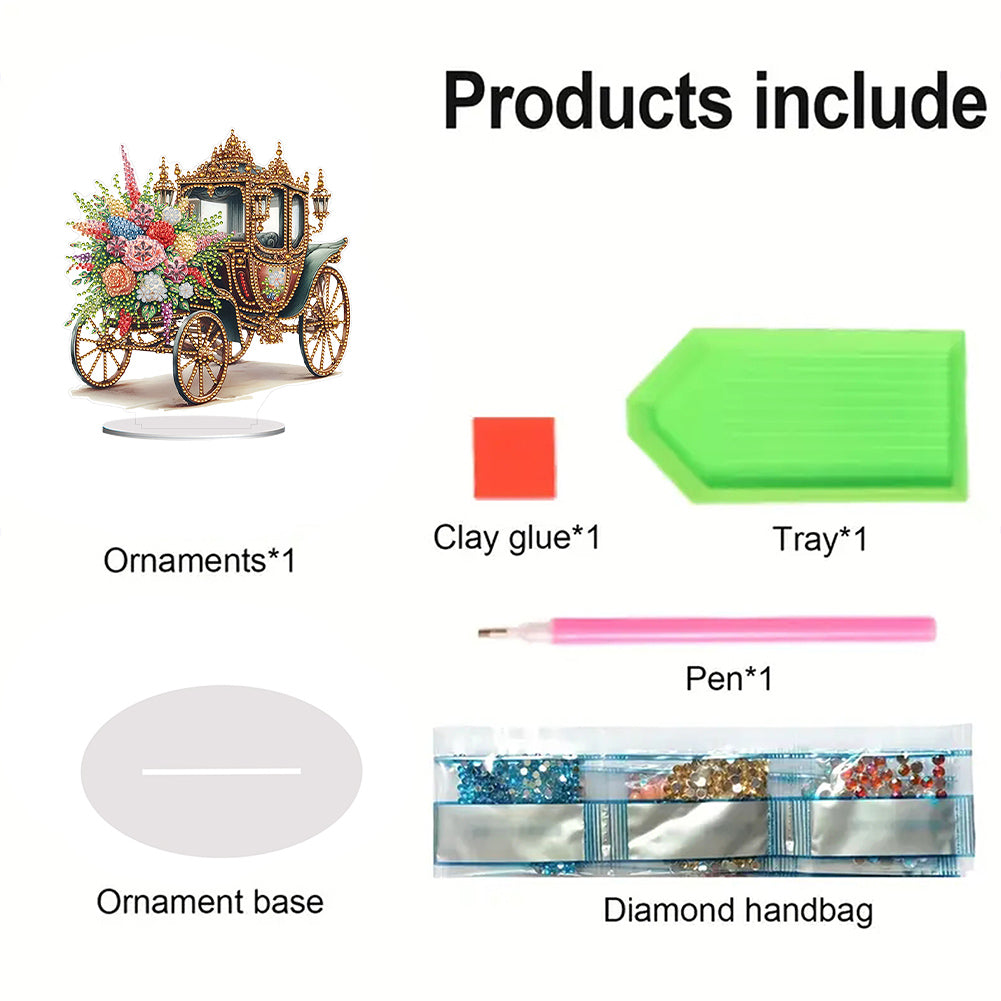Acrylic Special Shape Flower Carriage Diamond Painting Desktop Ornaments