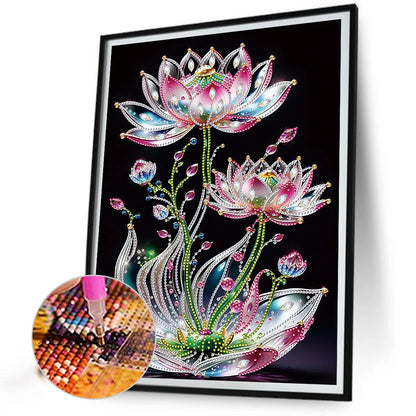 Water Drop Lotus - Partial Special-Shaped Drill Diamond Painting 30*40CM