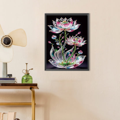 Water Drop Lotus - Partial Special-Shaped Drill Diamond Painting 30*40CM