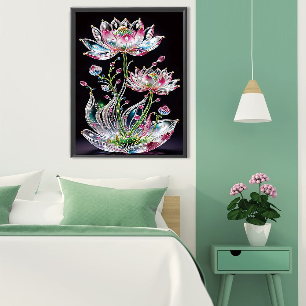 Water Drop Lotus - Partial Special-Shaped Drill Diamond Painting 30*40CM