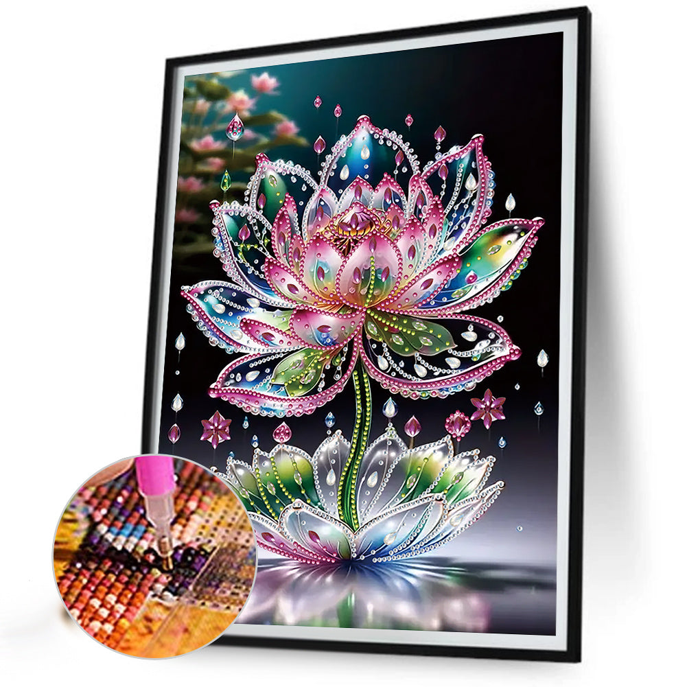 Water Drop Lotus - Partial Special-Shaped Drill Diamond Painting 30*40CM