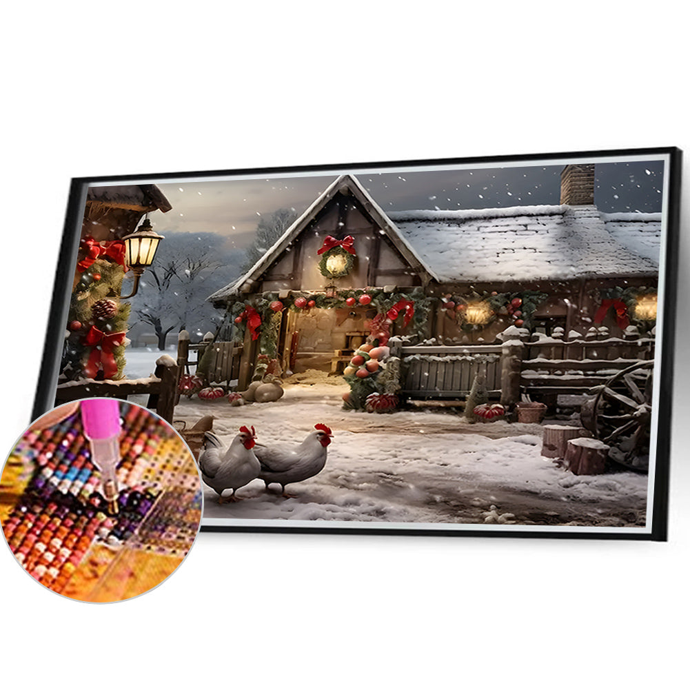 Snow Scene House Street - Full Round Drill Diamond Painting 40*30CM