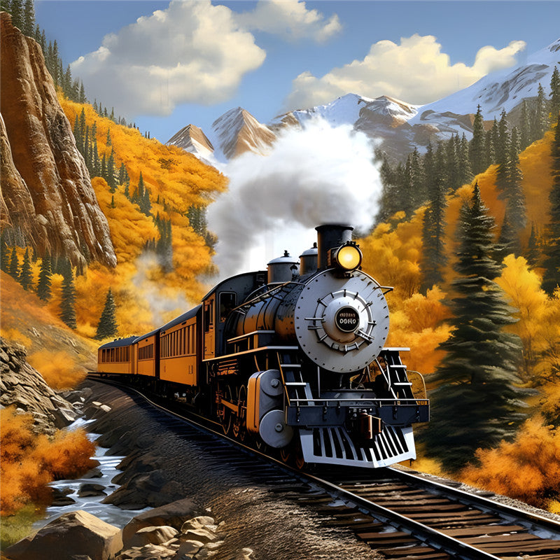 Village Train Scenery - Full Round Drill Diamond Painting 30*30CM