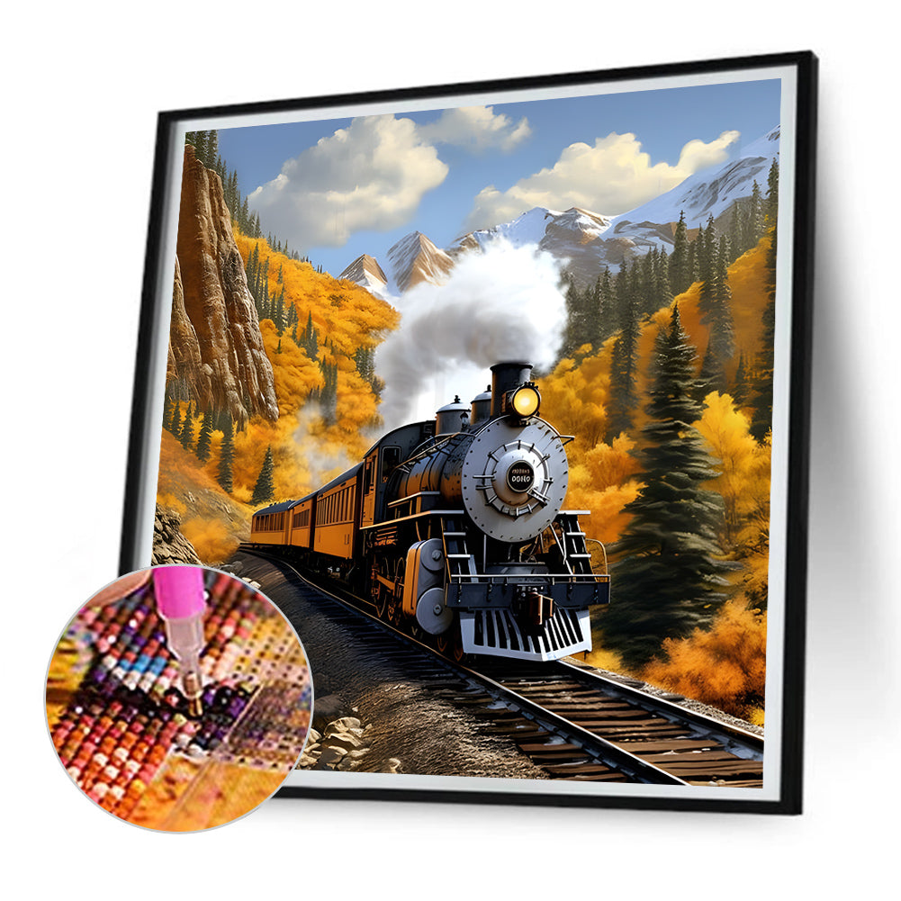 Village Train Scenery - Full Round Drill Diamond Painting 30*30CM