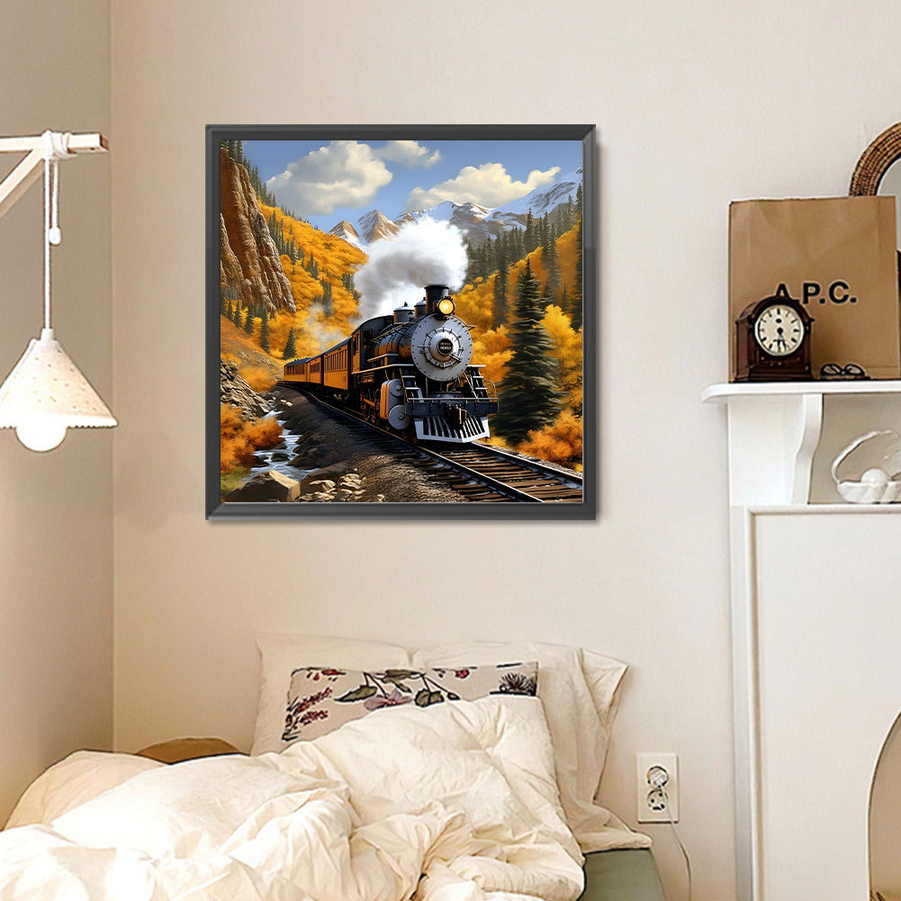 Village Train Scenery - Full Round Drill Diamond Painting 30*30CM