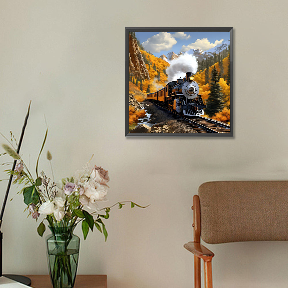 Village Train Scenery - Full Round Drill Diamond Painting 30*30CM