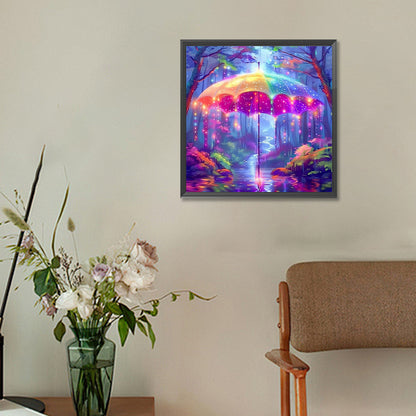 Colorful Umbrellas In The Forest - Full Round Drill Diamond Painting 30*30CM