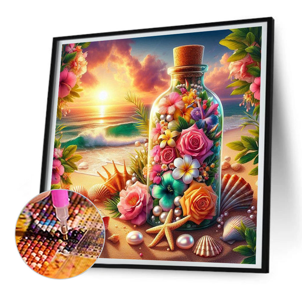 Vase Of Flowers On The Beach - Full Round Drill Diamond Painting 30*30CM