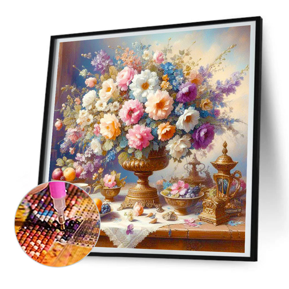 Vase And Still Life Flowers - Full Round Drill Diamond Painting 30*30CM