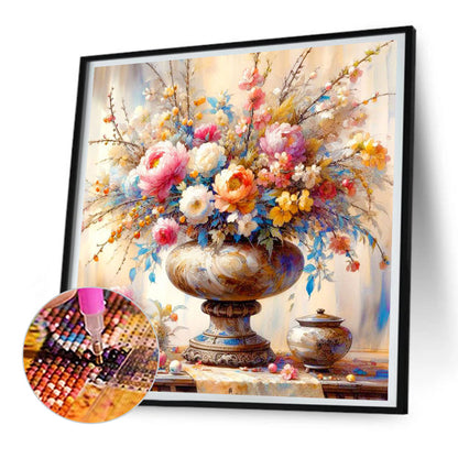 Vintage Vase Flowers On Table - Full Round Drill Diamond Painting 30*30CM