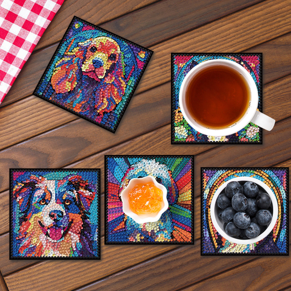 8Pcs Wooden Dogs 5D Diamond Painting Coasters Kit for Adults Beginners