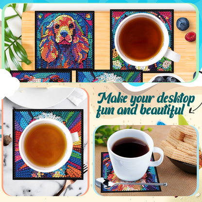 8Pcs Wooden Dogs 5D Diamond Painting Coasters Kit for Adults Beginners